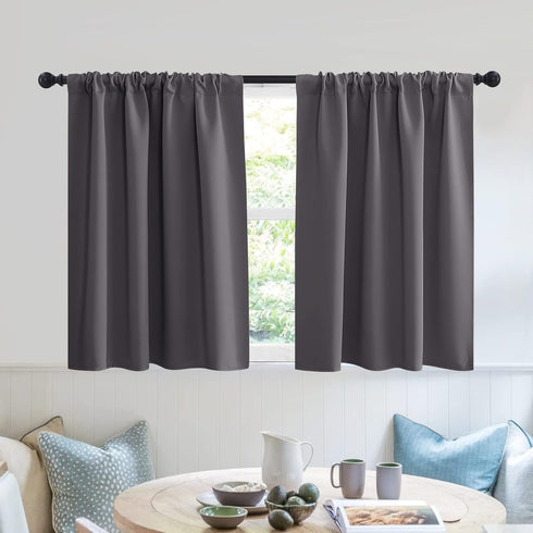 RYB HOME Short Blackout Curtains for Kitchen, Solid Half Window Treatment for Bedroom Energy Saving Privacy Shade for RV Camper Bathroom Basement,...