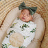 Little Jump stretchy baby Swaddle Blanket and Hat Bow Set, Olive Branches Jersey Cotton Receiving Blanket, newborn hospital outfit for Boys (Green...