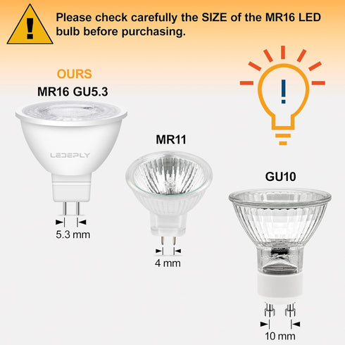 MR16 LED Bulb, 5W=50W, Non-Dimmable, 2700K Warm White, 470LM, AC/DC 12V Spotlight Bulb, GU5.3, No-Flicker, for Landscape, Recessed, Track Lighting...