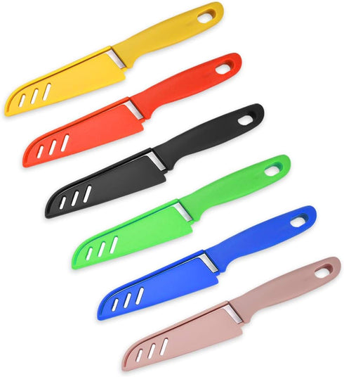 Paring Knife, New Sharp and Durable Fruit Knife with Protective Cover, Suitable for Most Types of Vegetables, Fruits and Meat,6 Pieces (pink, Blue...