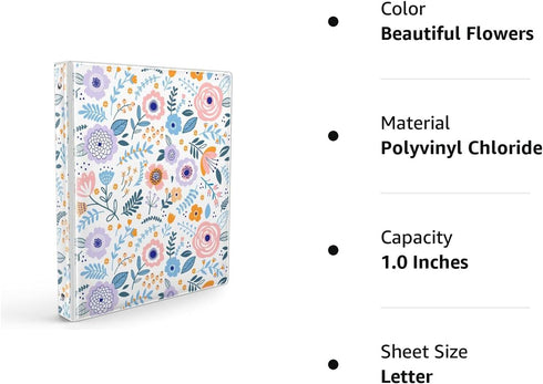 Cute Binder 1 Inch 3 Ring Trapper Keeper Binders with Clear Interior Pockets for Letter-Size(11" x 8.5") Paper,Aesthetic Three Ring Binder for Stu...