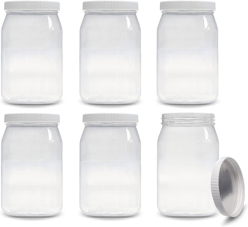 ljdeals 16 oz Clear Plastic Jars with Lids, Storage Containers, Wide Mouth PET Mason Jars, Pack of 6, BPA Free, Food Safe, Made in USA...