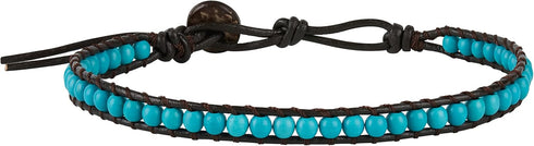 Infinityee888 Anklet Turquoise Bead 10 Inches Anklet Bracelet Woven with Leather Cord Handmade Hippie Bohemian Unisex Style Gift Idea for Men and ...