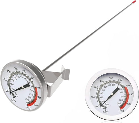 Lightbeam 16" Long Stem Deep Fry Thermometer with Clamp, Instant Read 2" Dial Meat BBQ Thermometer for Deep Fry, Grill, Turkey, Candy, Coffee etc...