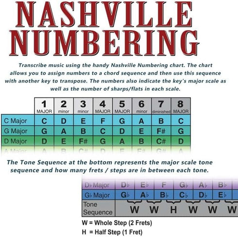 4 String Bass Instructional Chart with Fretboard Notes Poster - Nashville Numbering System - Circle of 5ths | A New Song Music | 11"x17"...