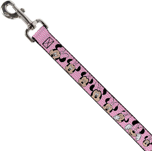 Buckle-Down Pet Leash - Minnie Mouse Expressions Polka Dot Pink/White - 4 Feet Long - 1" Wide...