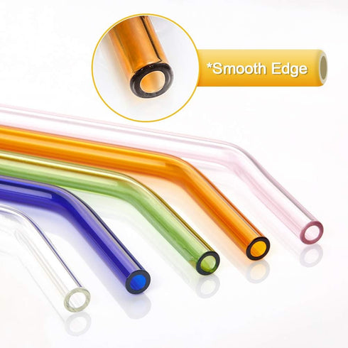 Glass Straws - Reusable Bent Drinking Straws with 2 Cleaning Brushes, Multicolor, 12 Pack...