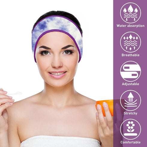 Denfany Spa Facial Headband, Terry Cloth Headband 4 Pack Ultra Soft Adjustable Skincare Headband for Face Washing, Shower, Facial Mask, Yoga...