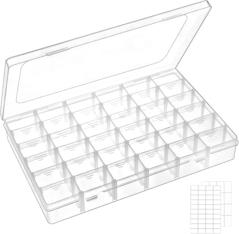 QUEFE 1 Pack 36 Grids Clear Plastic Organizer Storage Box Container, Craft Storage with Adjustable Dividers for Beads, Art DIY, Crafts, Jewelry, F...