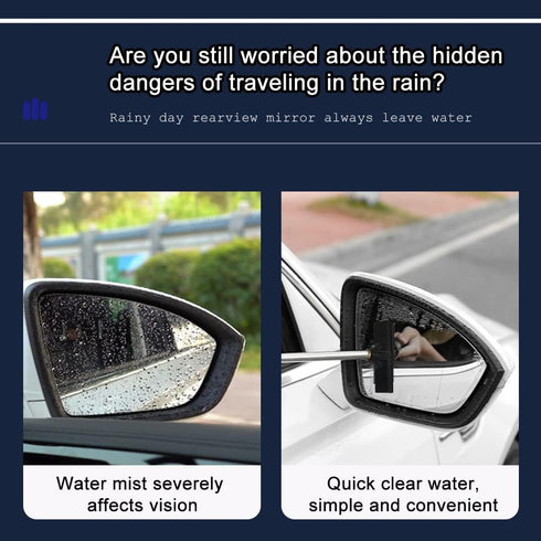 Car Rearview Mirror Wiper Telescopic Auto Mirror Squeegee Cleaner, Retractable Rear-View Mirror Wiper Snow Brush and Ice Scraper, Telescopic 98cm ...