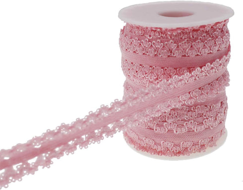 One Roll 16 Yards 3/4'' Picot Edge Stretch Lace, Frilly Edges Elastic Webbing,Lace for Headbands (Pink)...