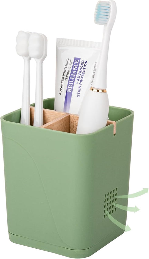 Electric Toothbrush Holder 3 Slots Tooth Brushing Holder with Bamboo Dividers for Bathrooms, Plastic Toothbrush and Toothpaste Organizer for Showe...