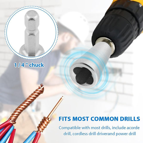 2pcs Wire Twisting Tool for Drill, Wire Twisting Tool Twisting Wire Connector, Silver Metal Wire Twisting Tools with 1/4 Hex Shank, Wire Twisting ...