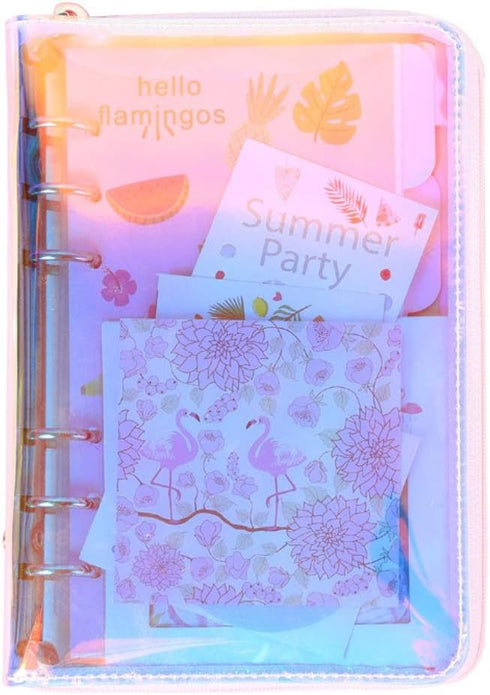 Personal Compact Zip Organizer, A6 6-Ring Zipper Binder Planner Cover, Holographic Dazzling Rainbow Color(Inner Paper Not Included)...