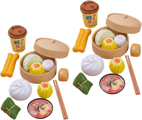 2 Sets Kids Pretend Play Toy Kitchen Cooking Toy Steamed Toy Food Chinese Breakfast Food Play Set Dollhouse Furniture (26Pcs)...