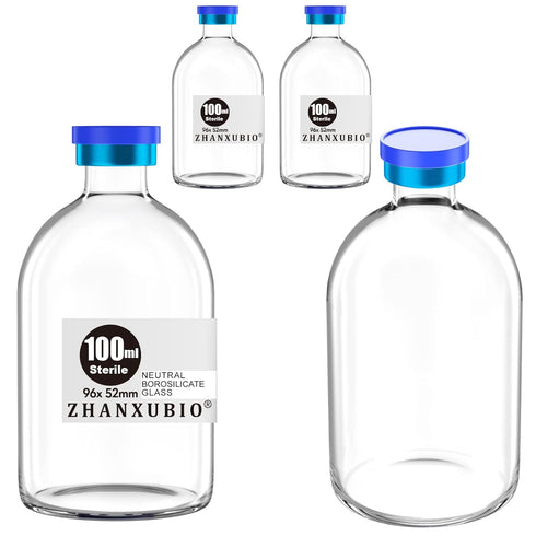 Sterile Empty Vials with Self Healing Injection Port and Aluminum Plastic Cap,Sterile Package (100ml Clear 4PCS)...