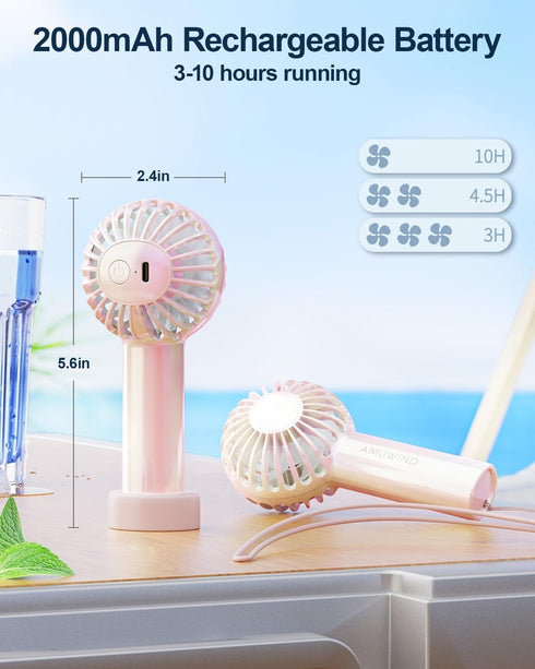Portable Mini Handheld Fan, Small Personal Hand Held Fan with Base, Cute Design USB Rechargeable Fan for Lash Makeup, Summer Beach Travel Essentia...
