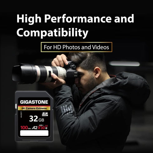 Gigastone 32GB SD Card, 4K Camera Extreme, A2 V30 SDHC Memory Card High Speed 4K Full HD Video Compatible with Canon Nikon Sony Pentax Kodak Olymp...
