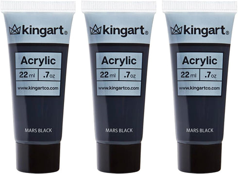 KINGART 500-147 PRO Artist Quality MARS BLACK Acrylic Paint, 22ml (0.74oz) Tubes, 3 Pack - Set (66ml Total), Mars Black...