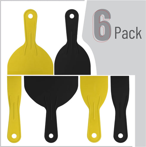 Bates- Plastic Putty Knife, 6 Pack, Black & Yellow, Plastic Paint Scraper, Plastic Scraper Tool, Putty Knife Set, Plastic Spreader, Spackle Tool, ...