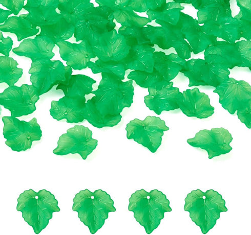 Beadthoven 100-Piece Frosted Style Leaf Acrylic Charms Pendants for Jewelry Making Accessory DIY Crafts Home Decoration | 24x22.5x3mm (Green)...