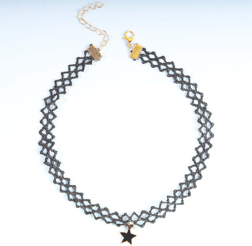 Boho Lace Star Choker Necklace Black Pentagram Star Pendant Necklace Lucky Star Charm Necklace Chain Gothic Lace Tattoo Choker Necklace Jewelry fo...