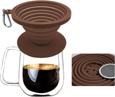 Collapsible Coffee Dripper Pour Over Coffee Filter, Silicone Reusable Coffee Maker,Paperless Coffee Brew Maker,Dishwasher Safe,Carabineer for Hiki...