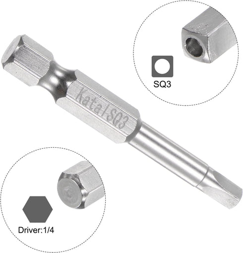 SQ3 Square Screwdriver Bit 1/4" Hex Shank 2" Length Magnetic Security Screw Driver Power Tool...
