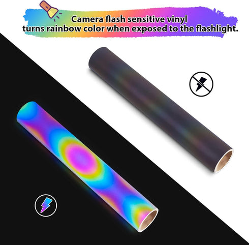 TECKWRAP Black Holographic Reflective Adhesive Vinyl Flashlight Sensitive Vinyl for DIY Craft Cutters, Signs, Scrapbooking, 1ftx5ft, Black...