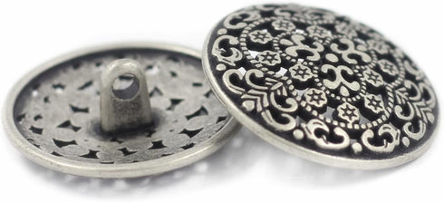 Bezelry 10 Pieces Hoya Flowers Openwork Metal Shank Buttons. 25mm (1 inch) (Antique Silver)...
