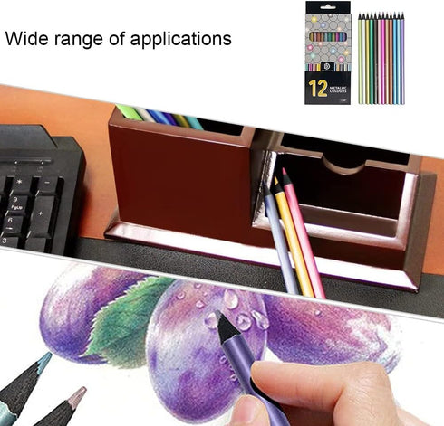 12 Pack Metallic Colouring Pencils Colour Therapy Metallic Pencils Black Wooden Colour Drawing Pencils for Adult Kids Beginner Artist Painting...