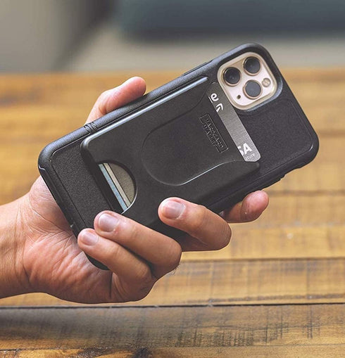 ENCASED Stick On Phone Wallet Card Holder (Compatible with PopSocket) Securely Holds Up To 4 Cards (Black)...