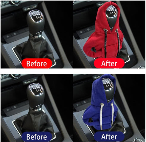 2PCS Car Gear Shift Cover, Winter Warm Fashionable Hoodie Car Shift Knob, Auto Decor Interior Accessories Shift Knob for Car, SUV, Truck (Red&Blue...