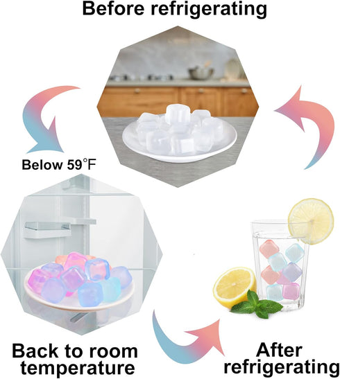 Tngan 65 Pack Color-changing Reusable Ice Cube, Plastic Ice Cubes for Drinks, Washable Refreezable BPA Free, Non-Melting Ice Cubes for Whiskey, Co...