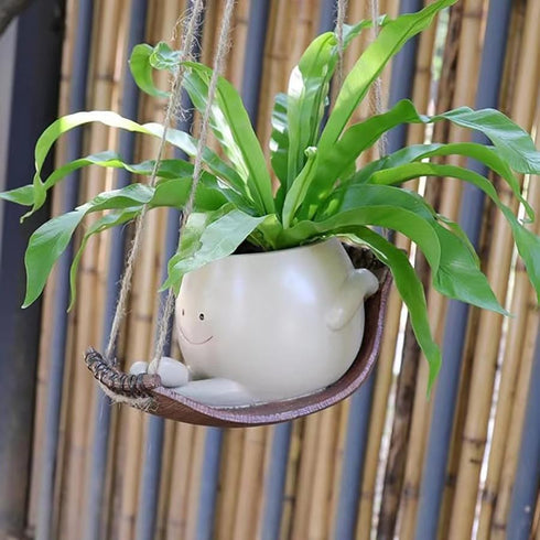 Swing Planter Pots Smiley Face Planter Hanging Resin Flower Head Planters for Indoor and Outdoor Plants,Succulent Pots for String of Pearls Plant-...