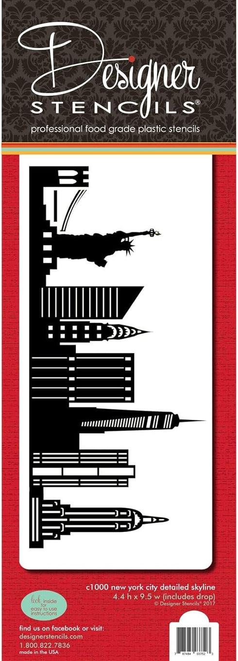 New York City Detailed Skyline Cake Stencil Side C1000 by Designer Stencils...