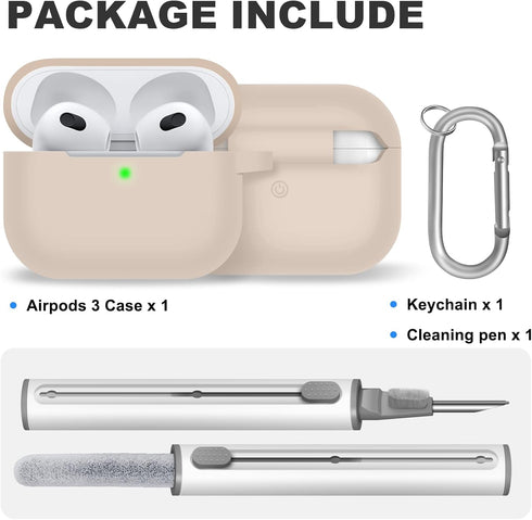 AirPods 3 Case Cover, Silicone Protective Accessories Skin with Keychain and Cleaner Kit Compatible with Apple AirPod 3rd Generation 2021 for Wome...