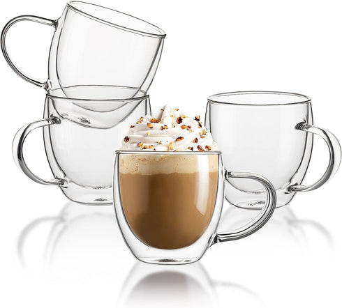 Sweese Clear Coffee Mugs - 8 oz Double Wall Glass Coffee Mugs Set of 4, Perfect for Espresso, Latte, Cappuccino...