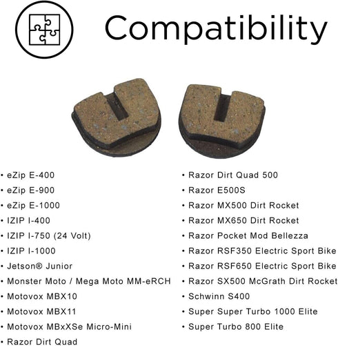 AlveyTech Rounded Disc Brake Pads for Mini Bike Standard & YK2 Flame Caliper (2-Pad Set) - Parts for 79cc 97cc Motovox MBX10 MBX11 Gas, Razor MX50...