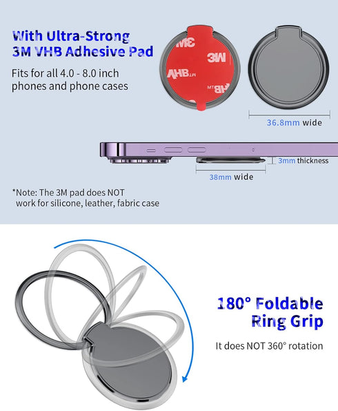 Ultra Thin Magnetic Cell Phone Ring Holder, Metal Kickstand Grip for Magnetic Car Mount for All Metal Plate Compatible with iPhone 14 Pro Max/14 P...