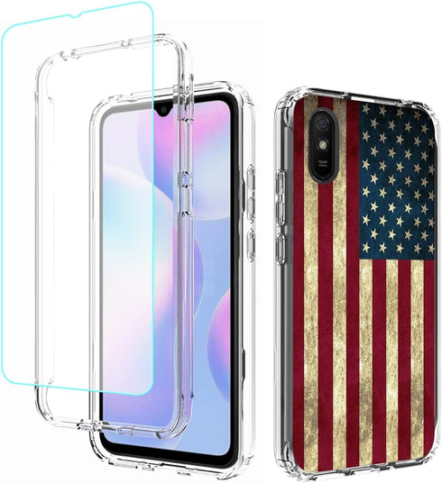 Case for Redmi 9A M2006C3LG/Redmi 9i M2006C3LII Case with Tempered Glass Screen Protector, Full Body Cute Floral Bumper Shockproof Protective Phon...