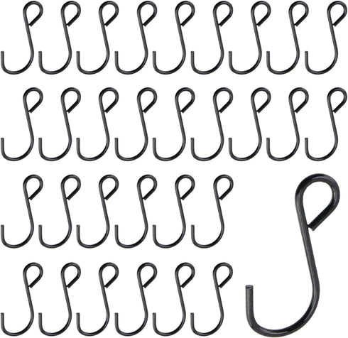 T Tulead 30PCS S-Hooks Small Metal Hanging Hooks 1.6" Black for Bedroom,Bathroom,Kitchen,Office...