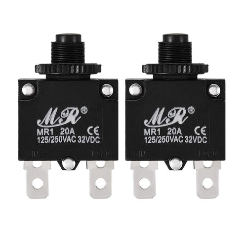 uxcell 2Pcs Thermal Overload Protector AC 125/250V 20A Push Button Reset Circuit Breaker with Knob...