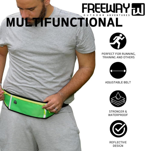 FREEWAYMultifunction Running Bag - Sports belt - Training Belt with Water Bottle Holder - Sports Belt with Zipper - for Men and Women (GREEN)...