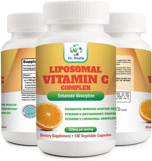 Liposomal Vitamin C 1200mg per serving 180 Veggie Capsules per bottle High Absorption Vitamin C Pill Supplements Fat Soluble Vit C Powerful Antiox...