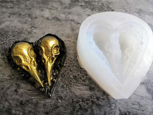 2Pcs/Set Raven Skull Silicone Resin Molds Crow Bird Skeleton Head Epoxy Casting Mold for Halloween Jewelry Making DIY Craft Tools...