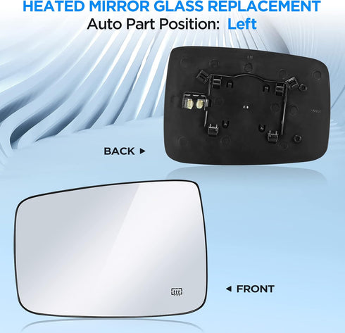 BDFHYK Driver Left Side Heated Mirror Glass Compatible with Dodge Ram 1500 2500 2009-2018 Side View Exterior Mirror with Backing Plate, Replaces 6...