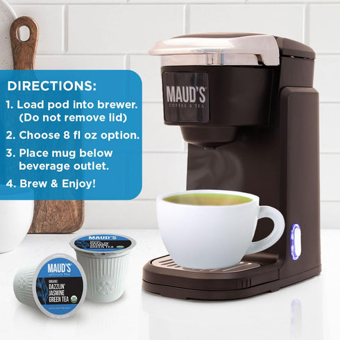 Maud's Organic Jasmine Green Tea Pods, 24 ct, Recyclable Single Serve Tea Pods – 100% Gourmet Blended Tea Leaves, Compatible with Keurig K Cups Ma...