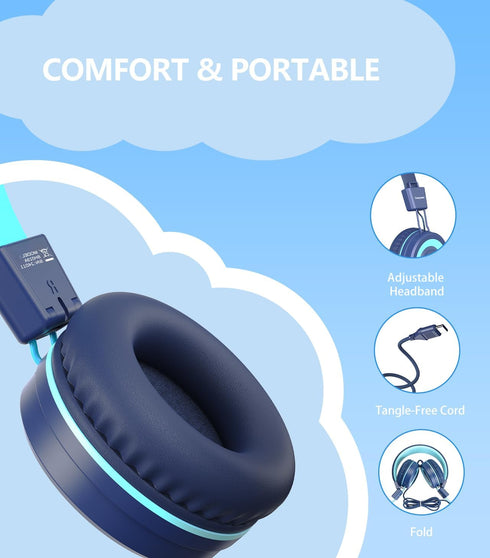 Upgrade USB Type C Kids Headphone for School, 94dB Safe Volume Limited, HD Stereo Sound, Foldable Lightweight On-Ear Headphones for Boys/Girls/Stu...