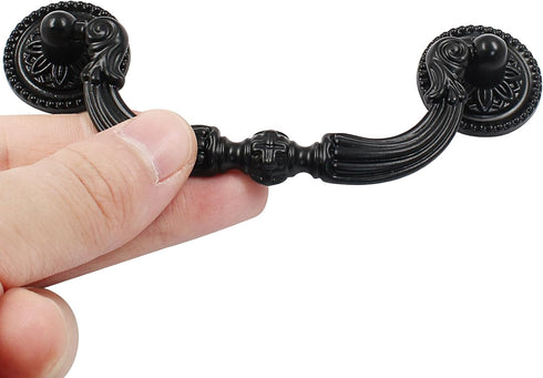 4 Pcs Antique Drop Drawer Pull Handles, 3.7 Inch Hole Center Swing Cabinet Dresser Handles, Vintage Hardware for Furniture, Dresser...